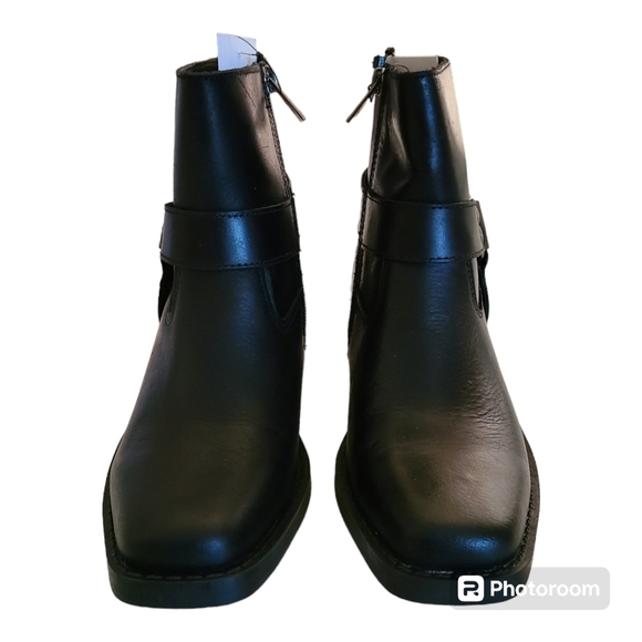 Sun + Stone Phoebie Leather Motorcycle Moto Harness Ankle Boots Square Toe - Picture 16 of 16